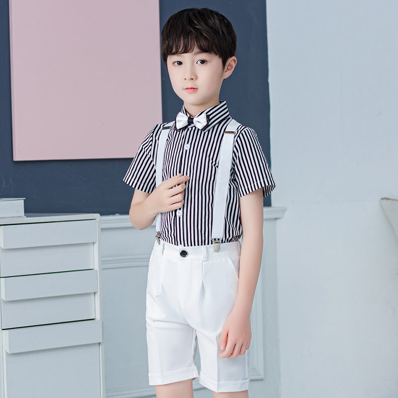 Children's Dress British Gentleman Striped Suspender Pants Class Activity Host Children's Suit