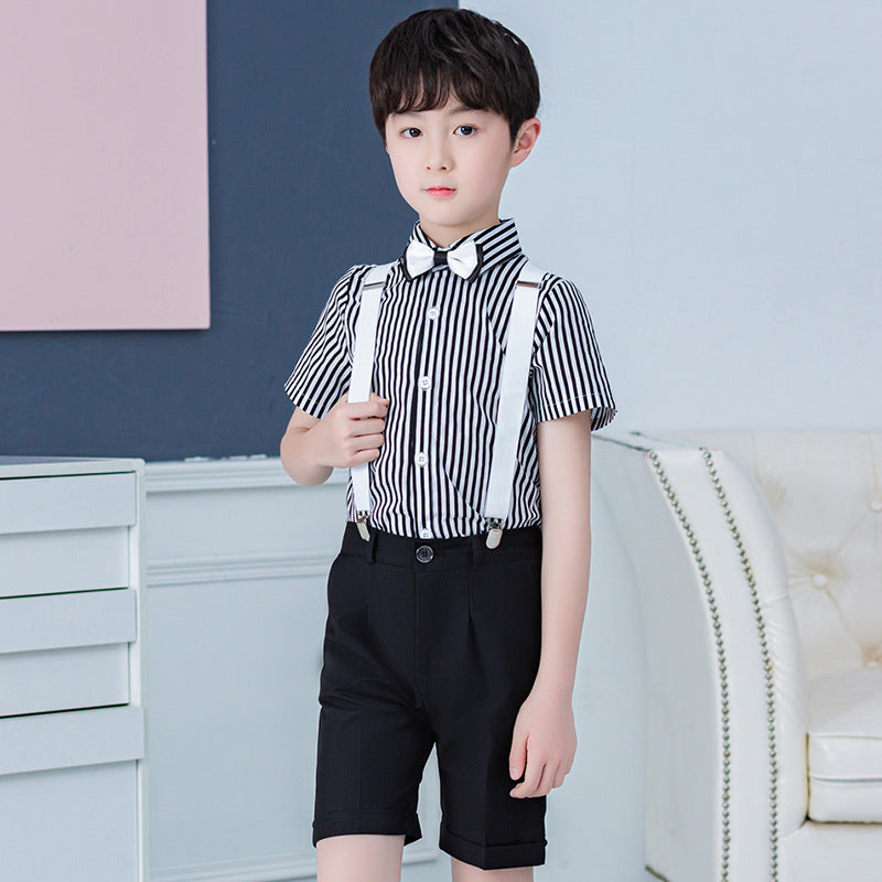 Children's Dress British Gentleman Striped Suspender Pants Class Activity Host Children's Suit