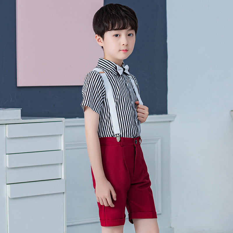 Children's Dress British Gentleman Striped Suspender Pants Class Activity Host Children's Suit