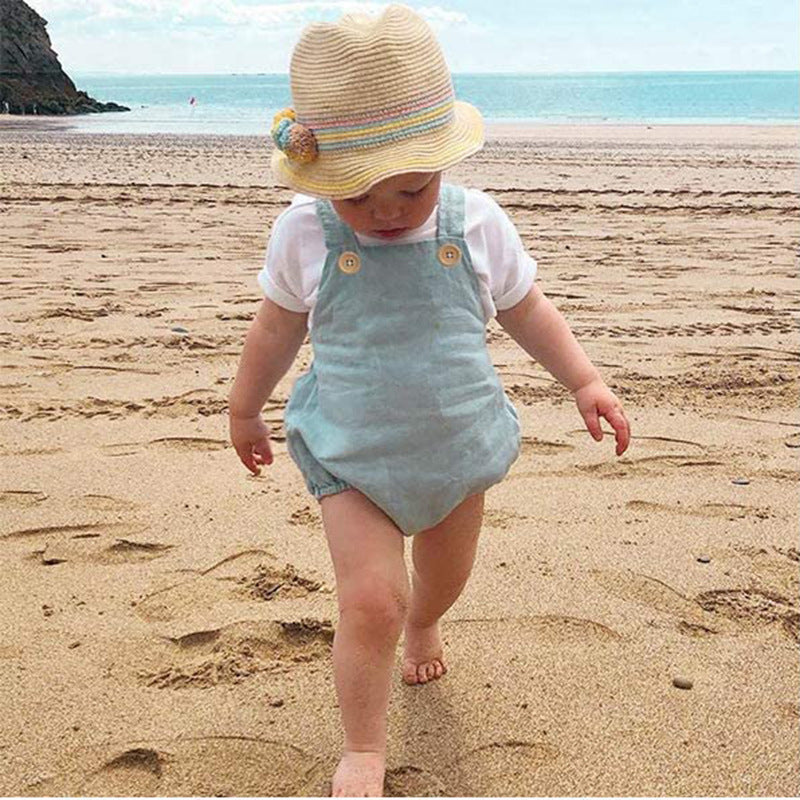 Summer Suspender Romper Cotton Linen Sleeveless Triangle Jumpsuit, Climbing Suit
