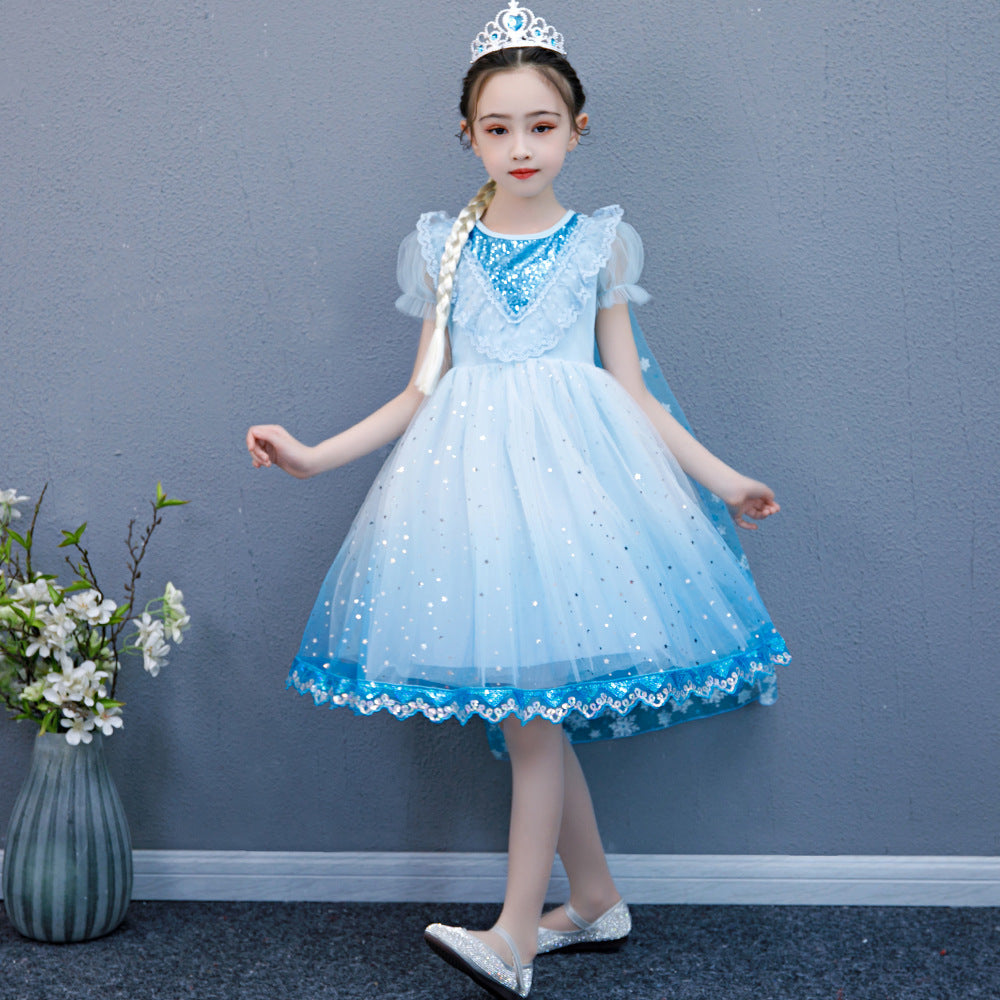Children's Frozen Elsa Short-sleeved Mesh Day Gift Children's Dress