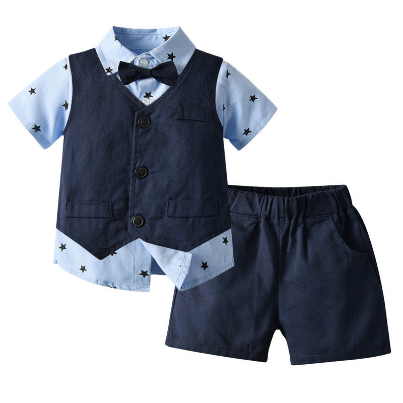 Children's Autumn Clothing Long-sleeved Printed Shirt Vest Trousers Children's Suit