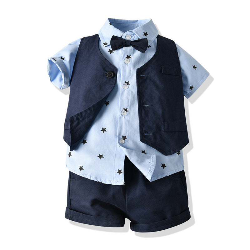 Children's Autumn Clothing Long-sleeved Printed Shirt Vest Trousers Children's Suit