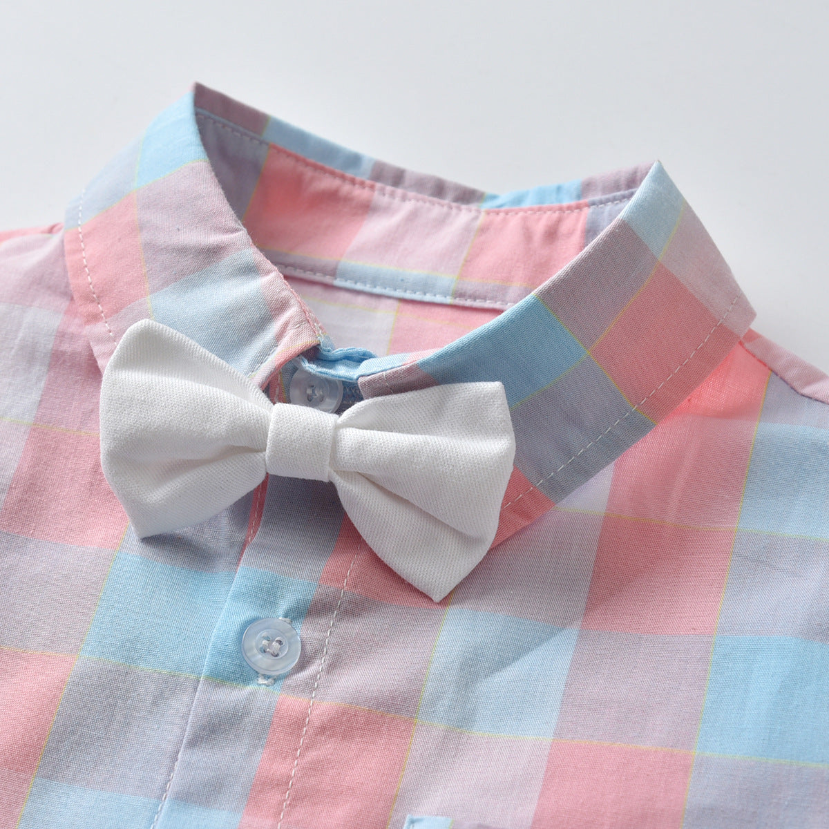 Children's Summer Clothing Gentleman Short-sleeved Plaid Shirt Children's Suit