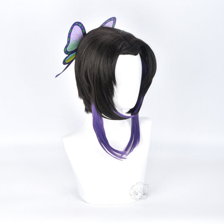 Column Ponytail Short Hair Black Purple Cos Wig