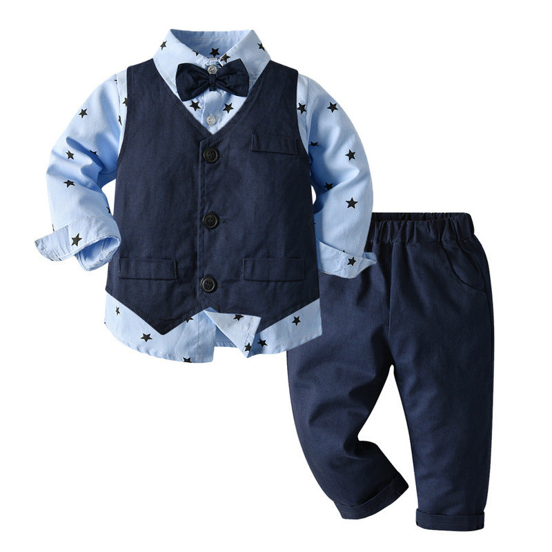 Children's Autumn Clothing Long-sleeved Printed Shirt Vest Trousers Children's Suit