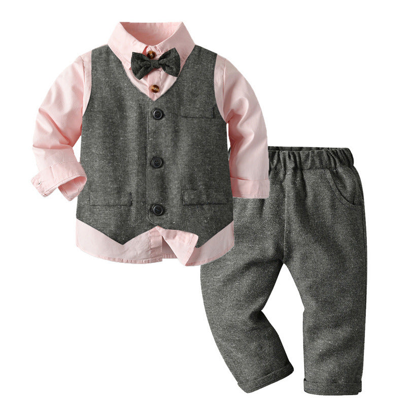 Children's Autumn Clothing Long-sleeved Printed Shirt Vest Trousers Children's Suit