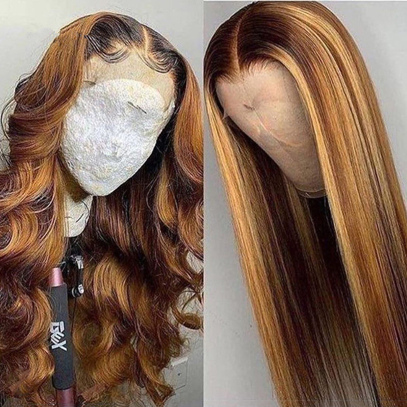 Dyed Gradient Straight Hair Fiber Rose Wig Long Curls