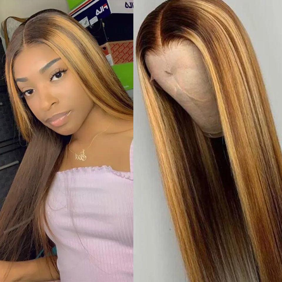 Dyed Gradient Straight Hair Fiber Rose Wig Long Curls