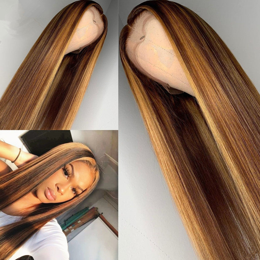 Dyed Gradient Straight Hair Fiber Rose Wig Long Curls