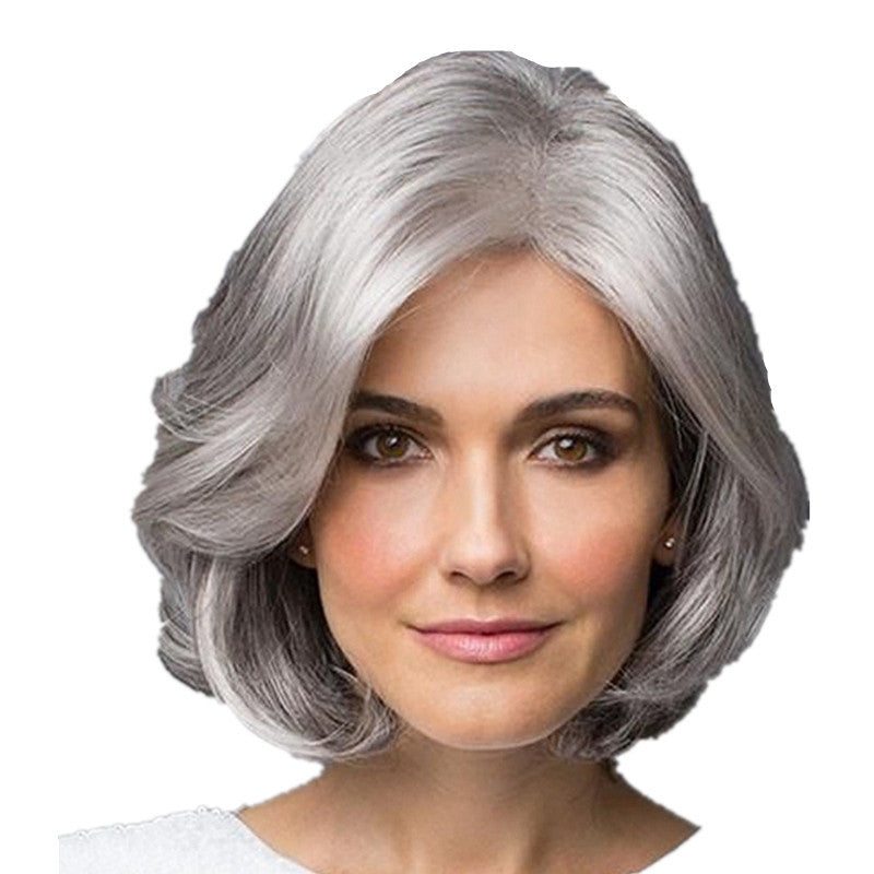 Women's Fashion Head Cover Sier Gray Rinka Wig Short Curly Hair