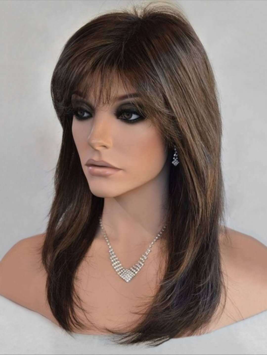 Women's Rinka Haircut Air Bangs Brown Wine Long Straight Wig