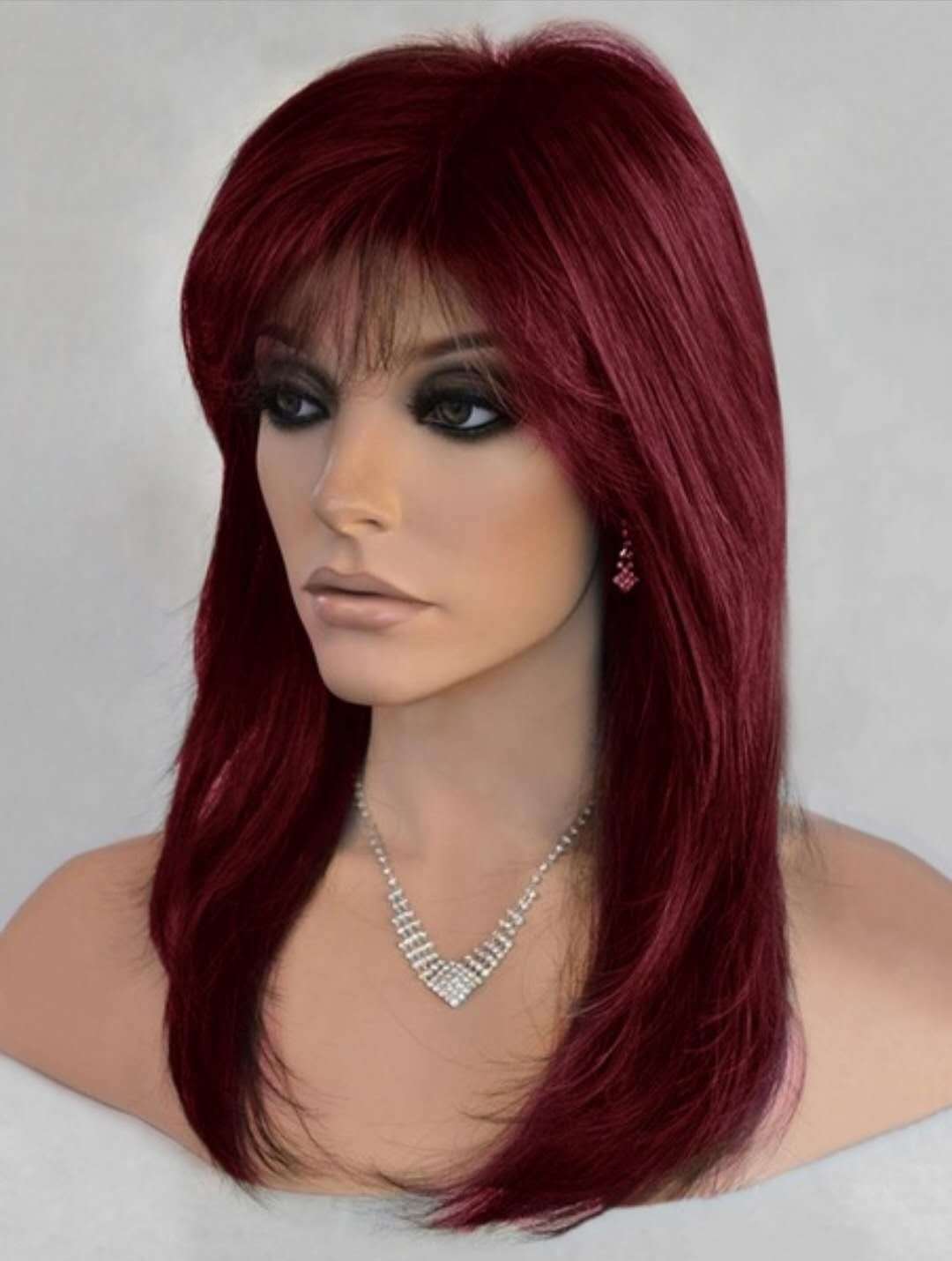 Women's Rinka Haircut Air Bangs Brown Wine Long Straight Wig