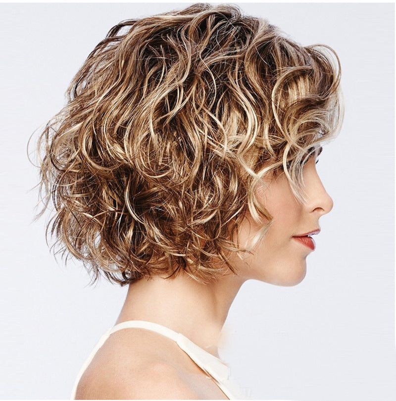 Female Gradient Color Mid-length Curly Hair Rose Wig Long Curls