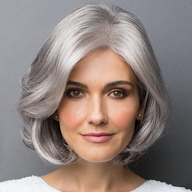 Women's Fashion Head Cover Sier Gray Rinka Wig Short Curly Hair