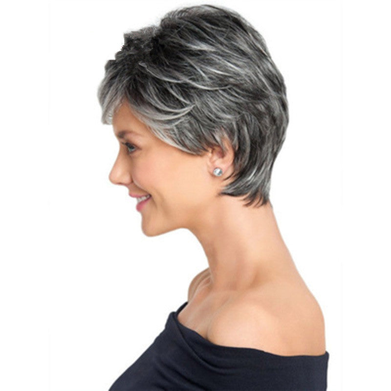 Women's Fashion Gradient Sier Gray Side Bangs Wig Short Curly Hair