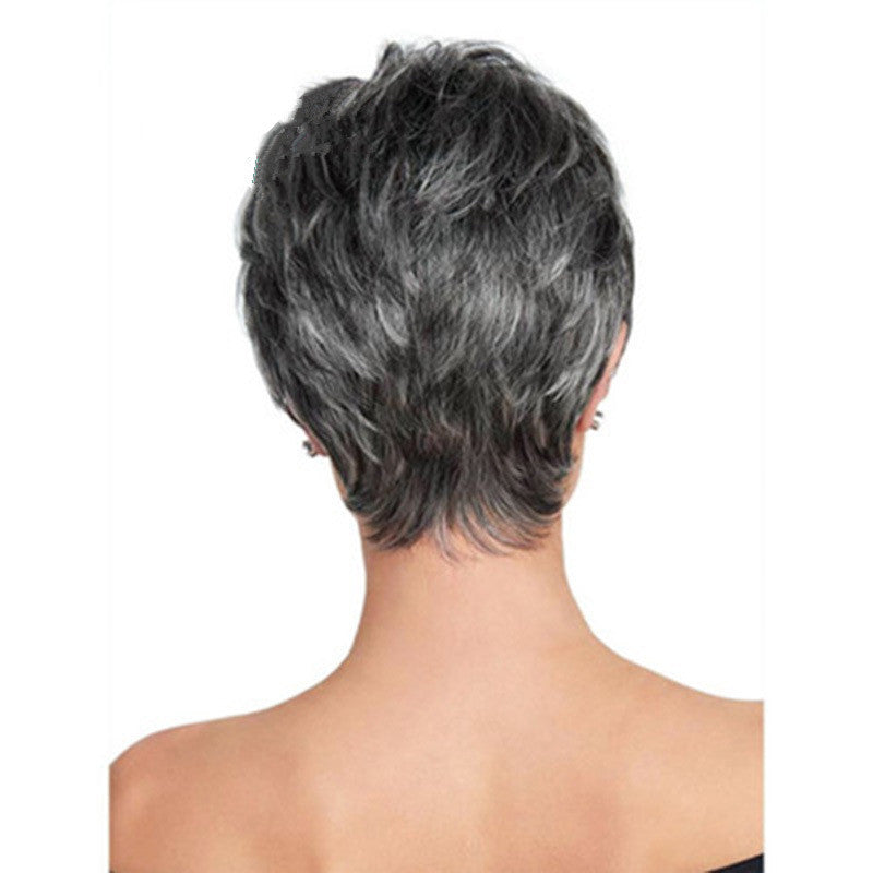 Women's Fashion Gradient Sier Gray Side Bangs Wig Short Curly Hair