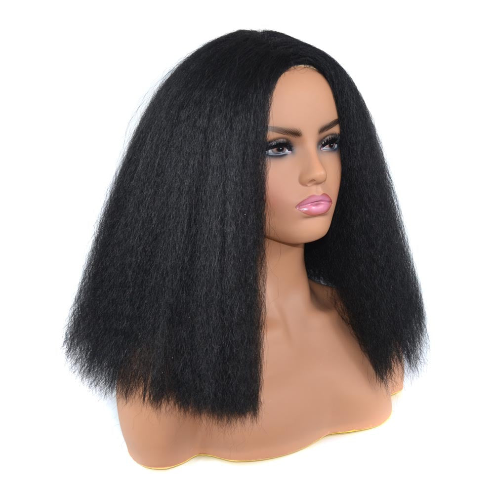 Large Grain Afro Two Sides Straight Head Wig Short Curly Hair