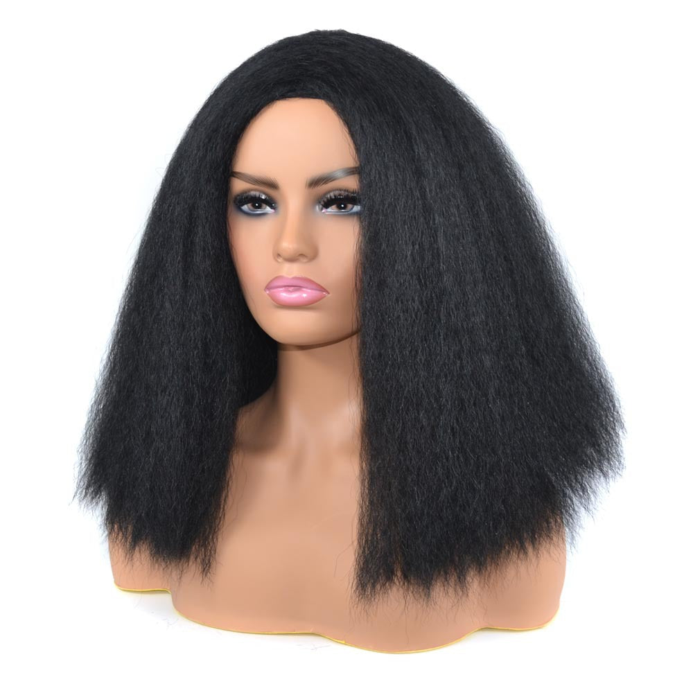 Large Grain Afro Two Sides Straight Head Wig Short Curly Hair