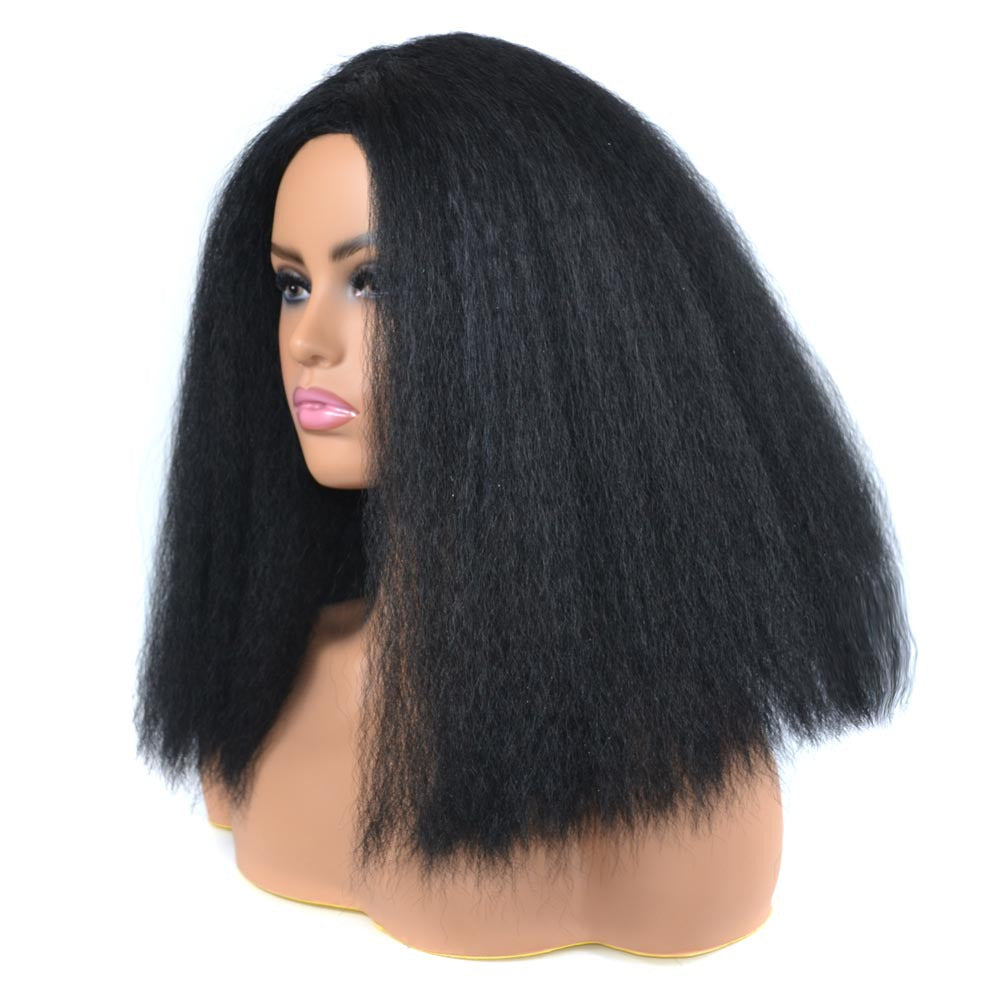 Large Grain Afro Two Sides Straight Head Wig Short Curly Hair