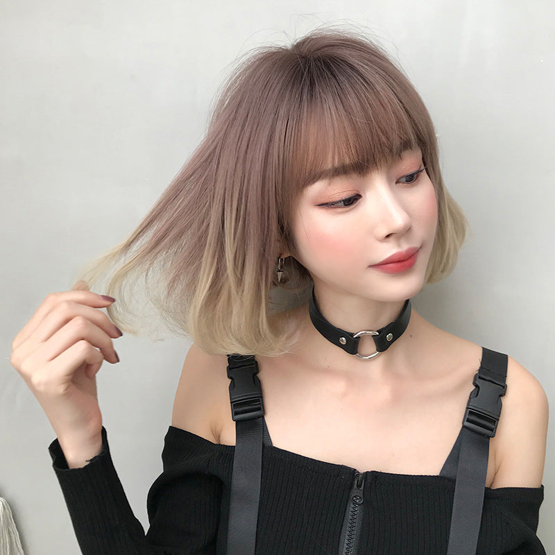Women's Style Gradient Golden Inner Buckle Full Wig Short Curly Hair