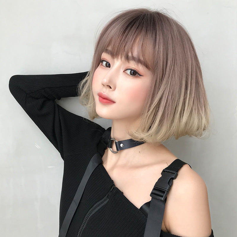 Women's Style Gradient Golden Inner Buckle Full Wig Short Curly Hair