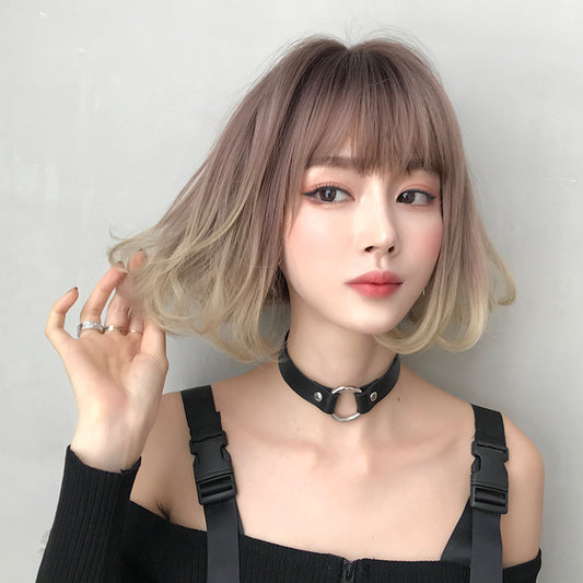 Women's Style Gradient Golden Inner Buckle Full Wig Short Curly Hair