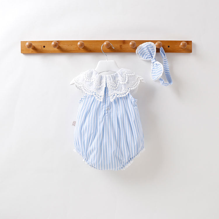 Romper Summer Jumpsuit Rompers Striped Lace Short Sleeved Jumpsuit, Climbing Suit