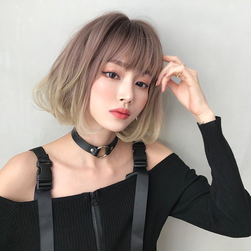 Women's Style Gradient Golden Inner Buckle Full Wig Short Curly Hair