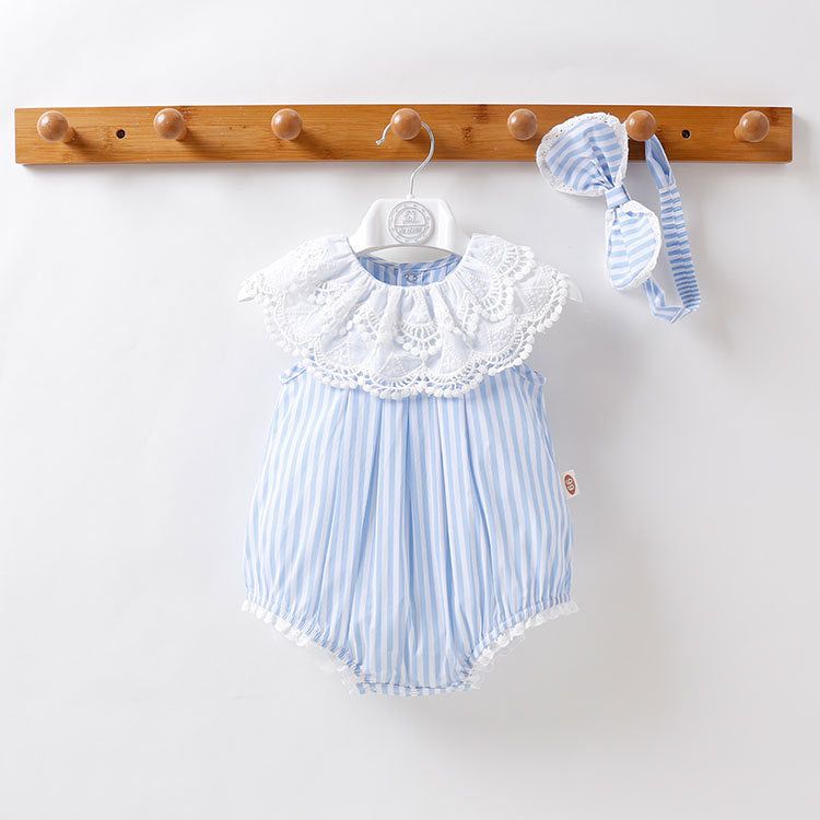 Romper Summer Jumpsuit Rompers Striped Lace Short Sleeved Jumpsuit, Climbing Suit
