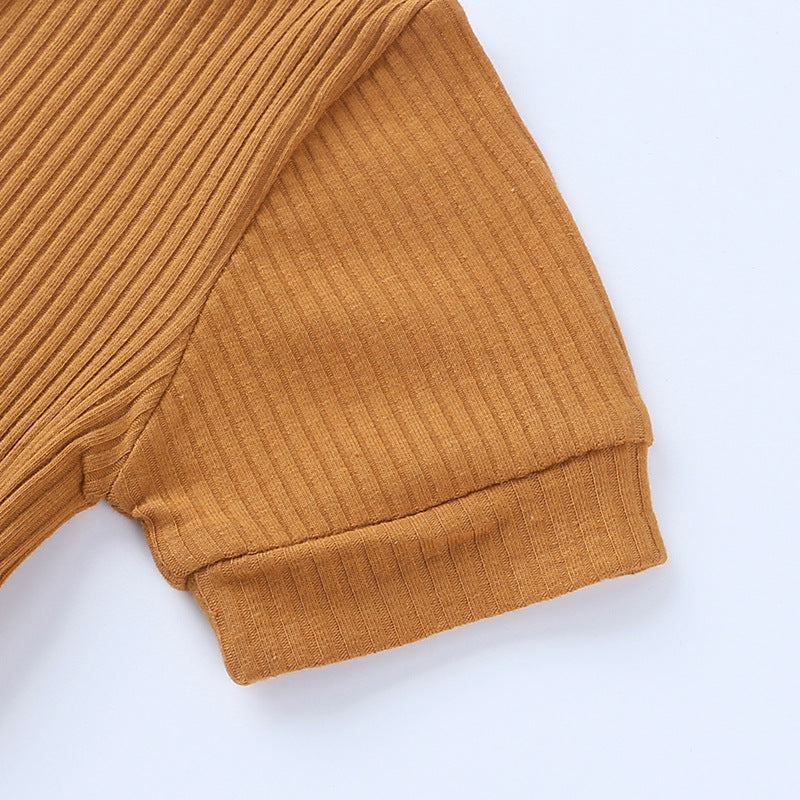 Children's Clothing Solid Color Jumpsuit Summer Short Sleeve Rompers Sunken Jumpsuit, Climbing Suit