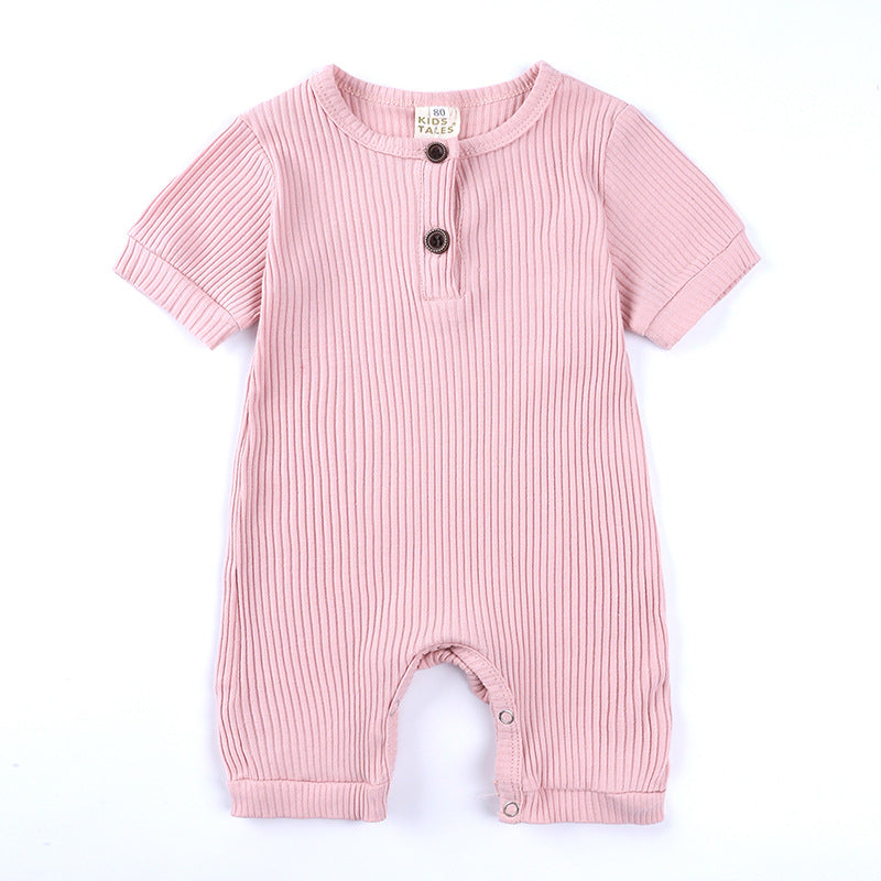 Children's Clothing Solid Color Jumpsuit Summer Short Sleeve Rompers Sunken Jumpsuit, Climbing Suit