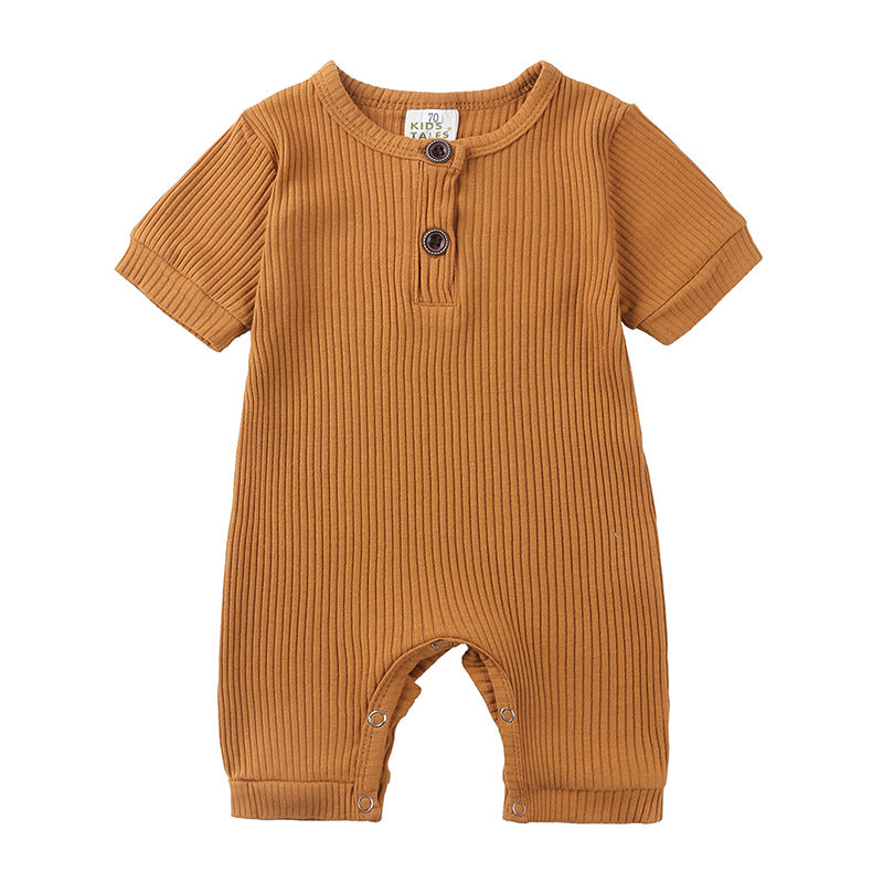 Children's Clothing Solid Color Jumpsuit Summer Short Sleeve Rompers Sunken Jumpsuit, Climbing Suit