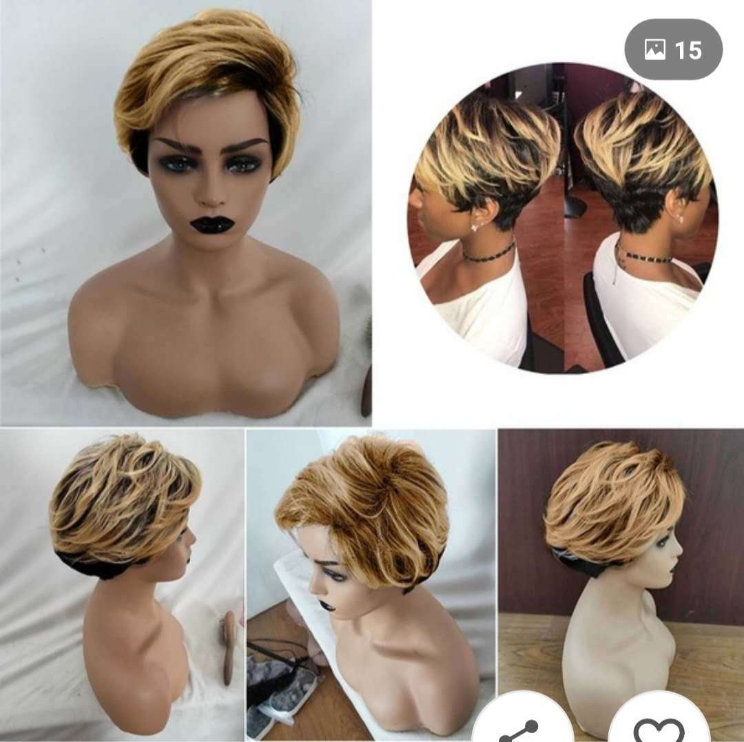 Comfortable Golden Gradient Black Rose Net Wig Short Straight Hair