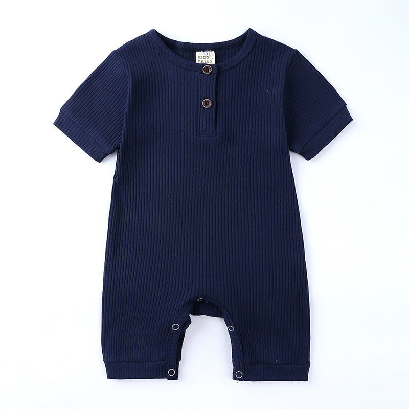 Children's Clothing Solid Color Jumpsuit Summer Short Sleeve Rompers Sunken Jumpsuit, Climbing Suit