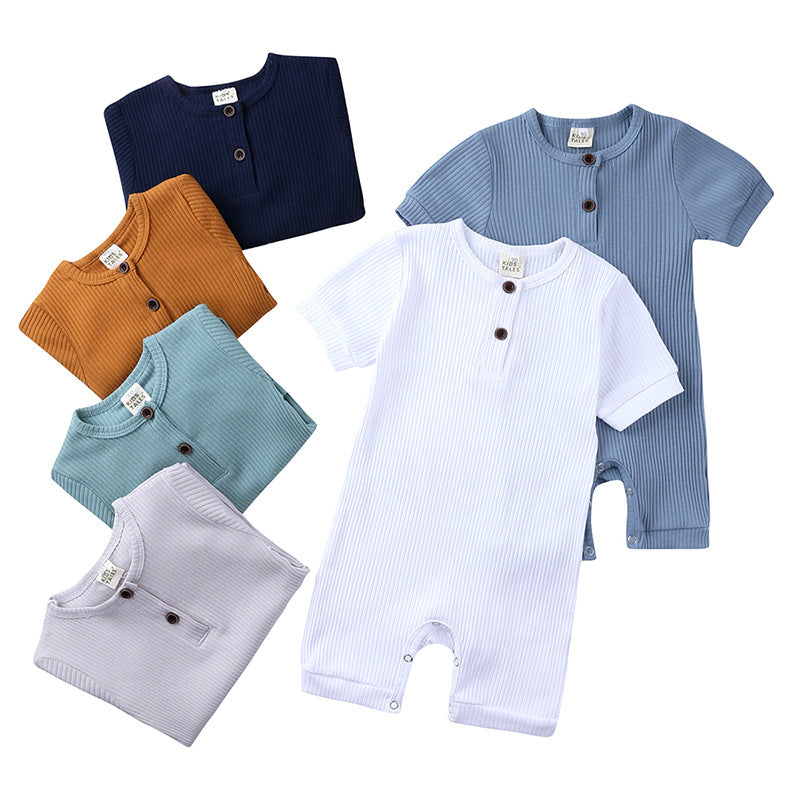 Children's Clothing Solid Color Jumpsuit Summer Short Sleeve Rompers Sunken Jumpsuit, Climbing Suit