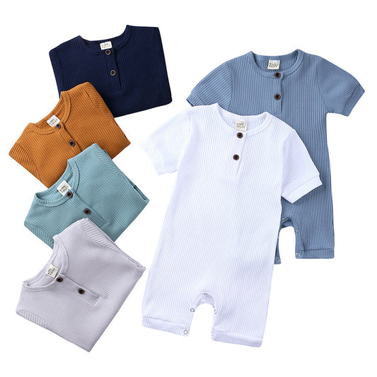 Children's Clothing Solid Color Jumpsuit Summer Short Sleeve Rompers Sunken Jumpsuit, Climbing Suit