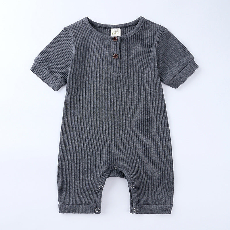 Children's Clothing Solid Color Jumpsuit Summer Short Sleeve Rompers Sunken Jumpsuit, Climbing Suit
