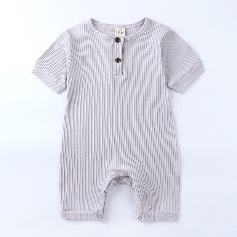 Children's Clothing Solid Color Jumpsuit Summer Short Sleeve Rompers Sunken Jumpsuit, Climbing Suit