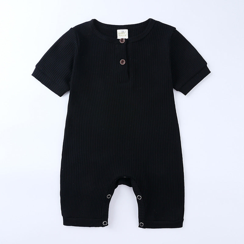 Children's Clothing Solid Color Jumpsuit Summer Short Sleeve Rompers Sunken Jumpsuit, Climbing Suit