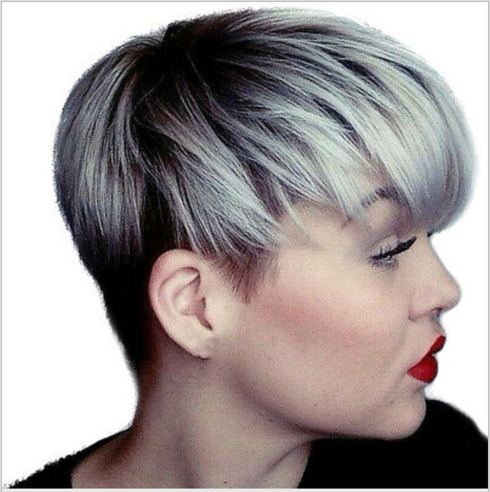 Female Mixed Color Machine Chemical Fiber Wig Short Straight Hair