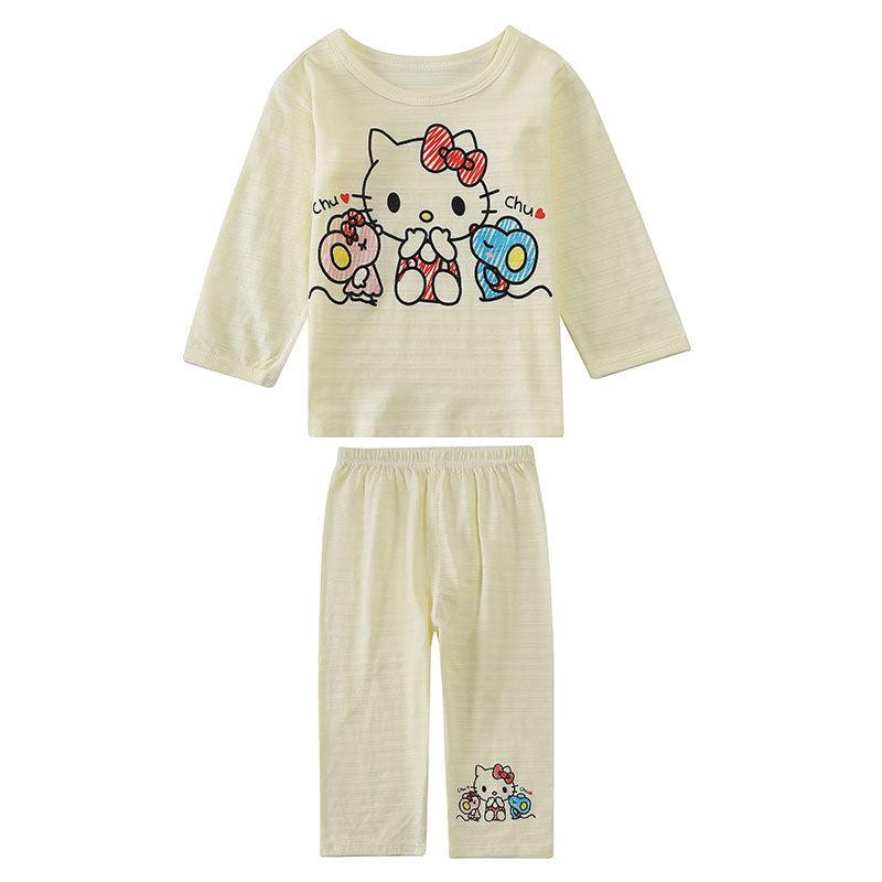Women's & Men's Long-sleeved Trousers Underwear Set Slub Cotton Children's Suit