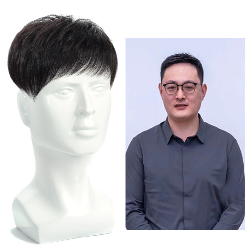 Men's Short Hair Top Hairpiece Real Human Bald Forehead Handsome Invisible Men's Wig