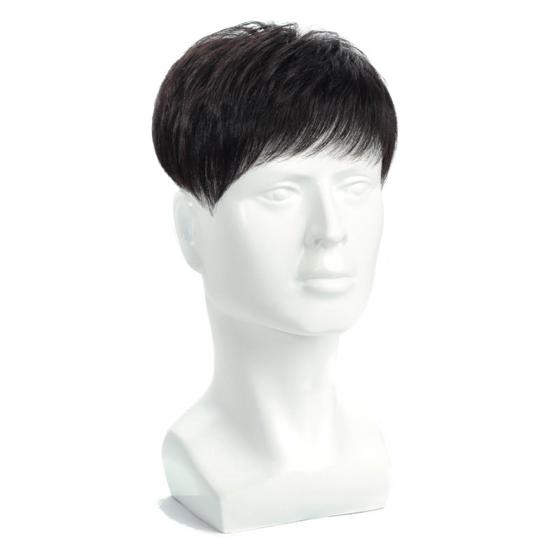 Men's Short Hair Top Hairpiece Real Human Bald Forehead Handsome Invisible Men's Wig