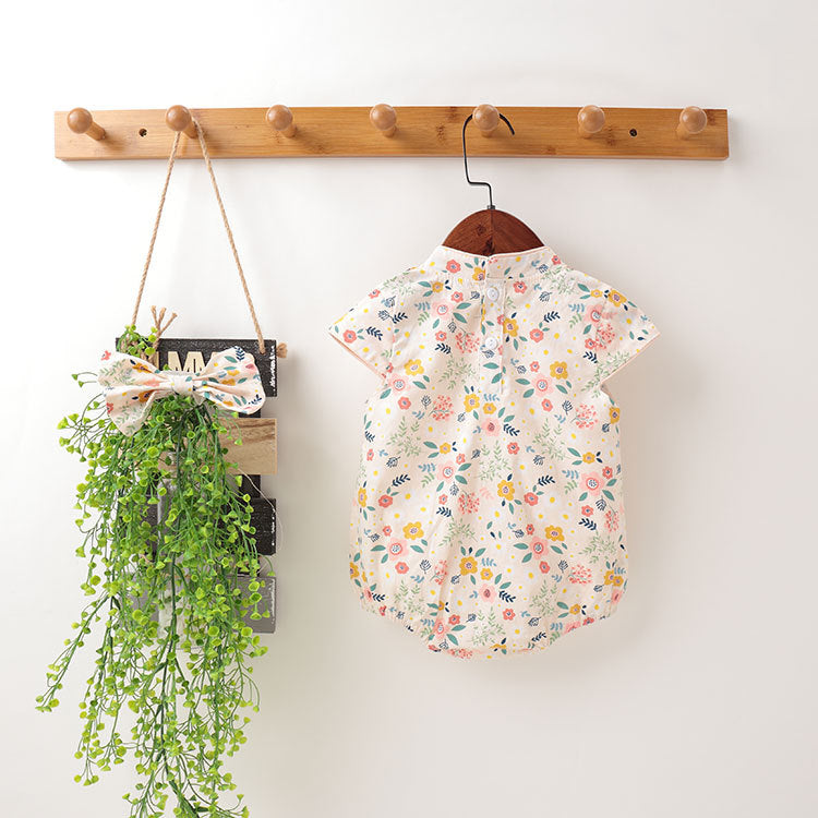 Korean Style Summer Rompers Floral Cheongsam Cotton Jumpsuit, Climbing Suit