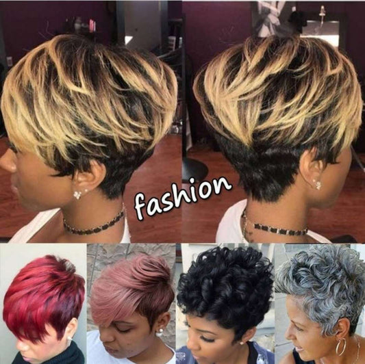 Women's Fashion Gradient Fluffy Optional Fiber Wig Short Curly Hair