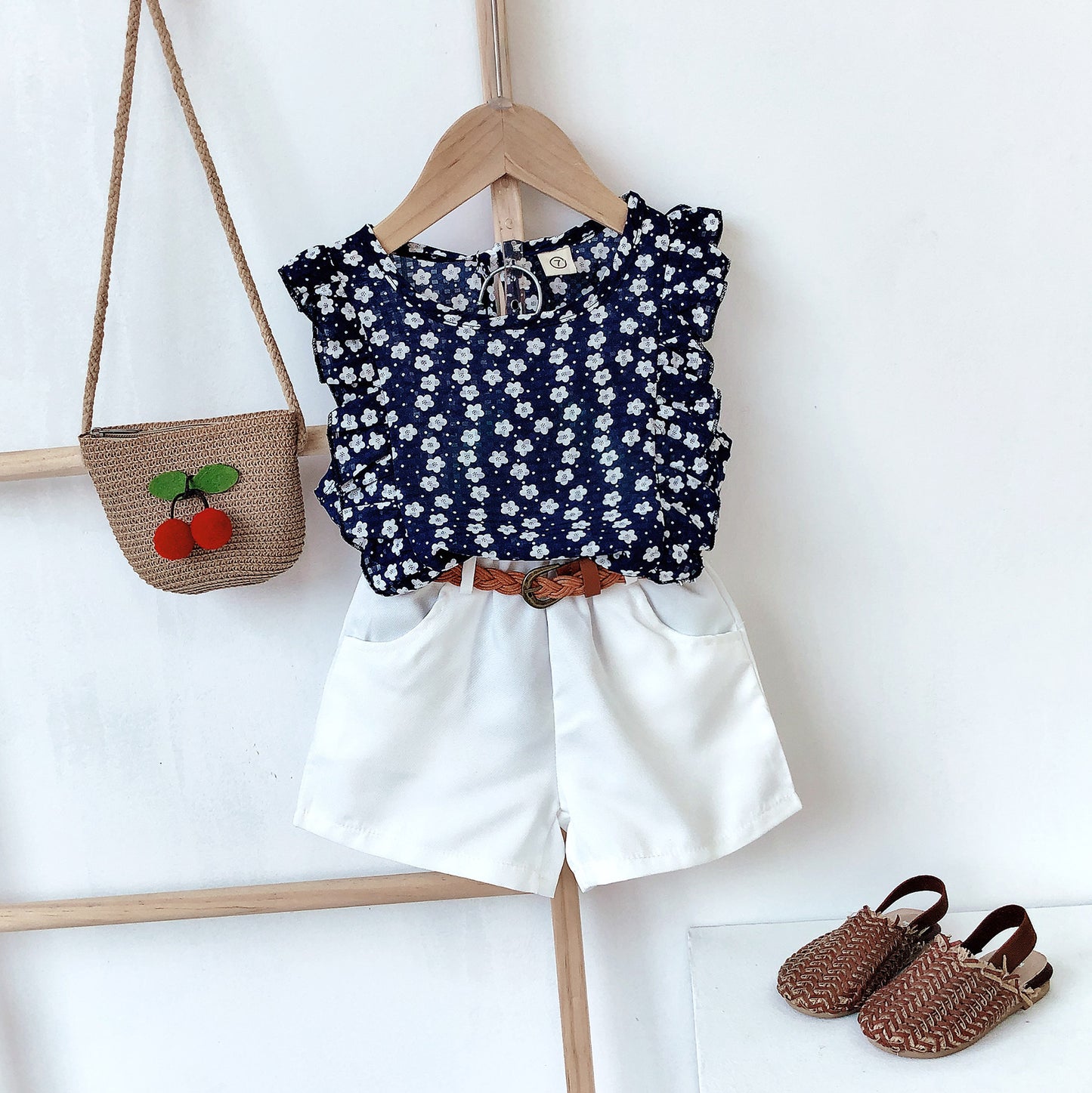 Children's Summer Korean Leaf Short-sleeved Shirt Trendy Shorts Two-piece Children's Suit