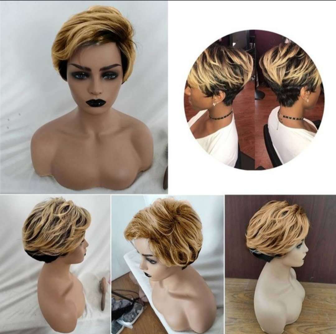 Comfortable Golden Gradient Black Rose Net Wig Short Straight Hair