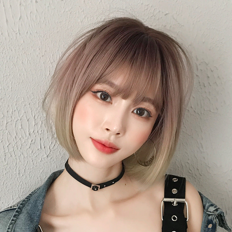 Women's Realistic Chemical Fiber Sheath Gradient Color Wig Short Straight Hair