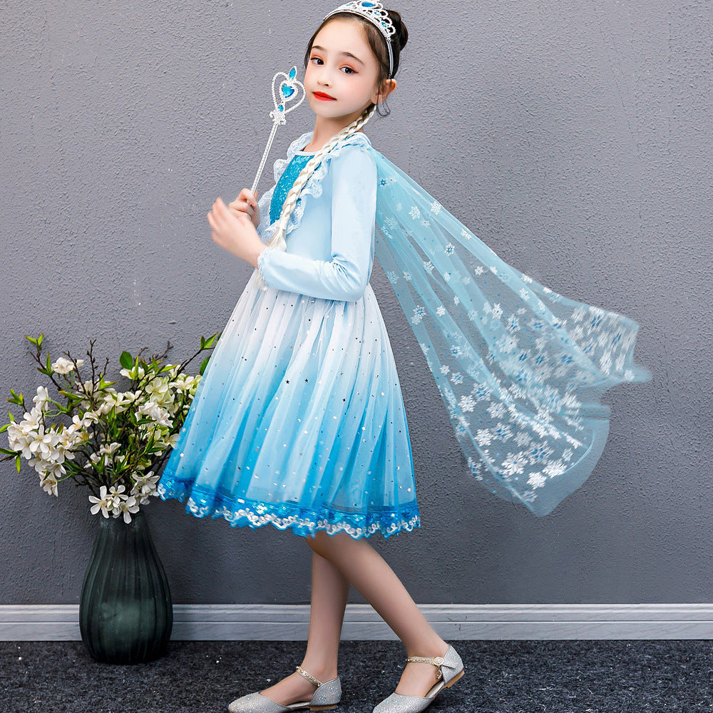 Children's Frozen Elsa Short-sleeved Mesh Day Gift Children's Dress